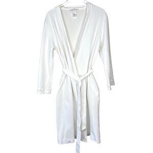 Hanro 100% Cotton Waffle Bath Robe White Women's SMALL Belted Tie Waist